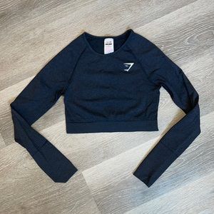Gymshark Vital Seamless Cropped Long Sleeve. Black Marl color.